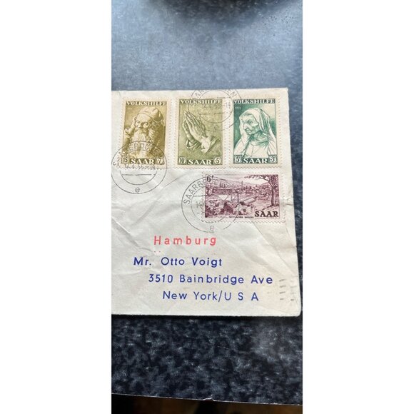 Vtg 1956 Opening Flight Hamburg-Dusseldorf Paris - New York By Airmail By Plane - Picture 3 of 6